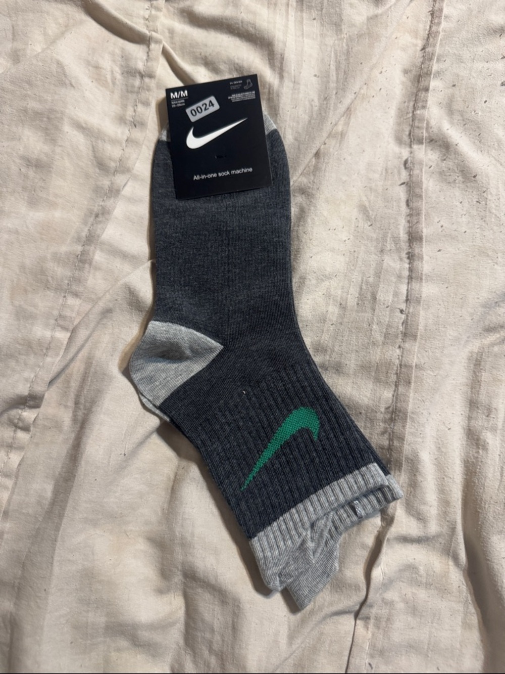 Nike Men’s Dark Gray Crew Socks with Green Swoosh